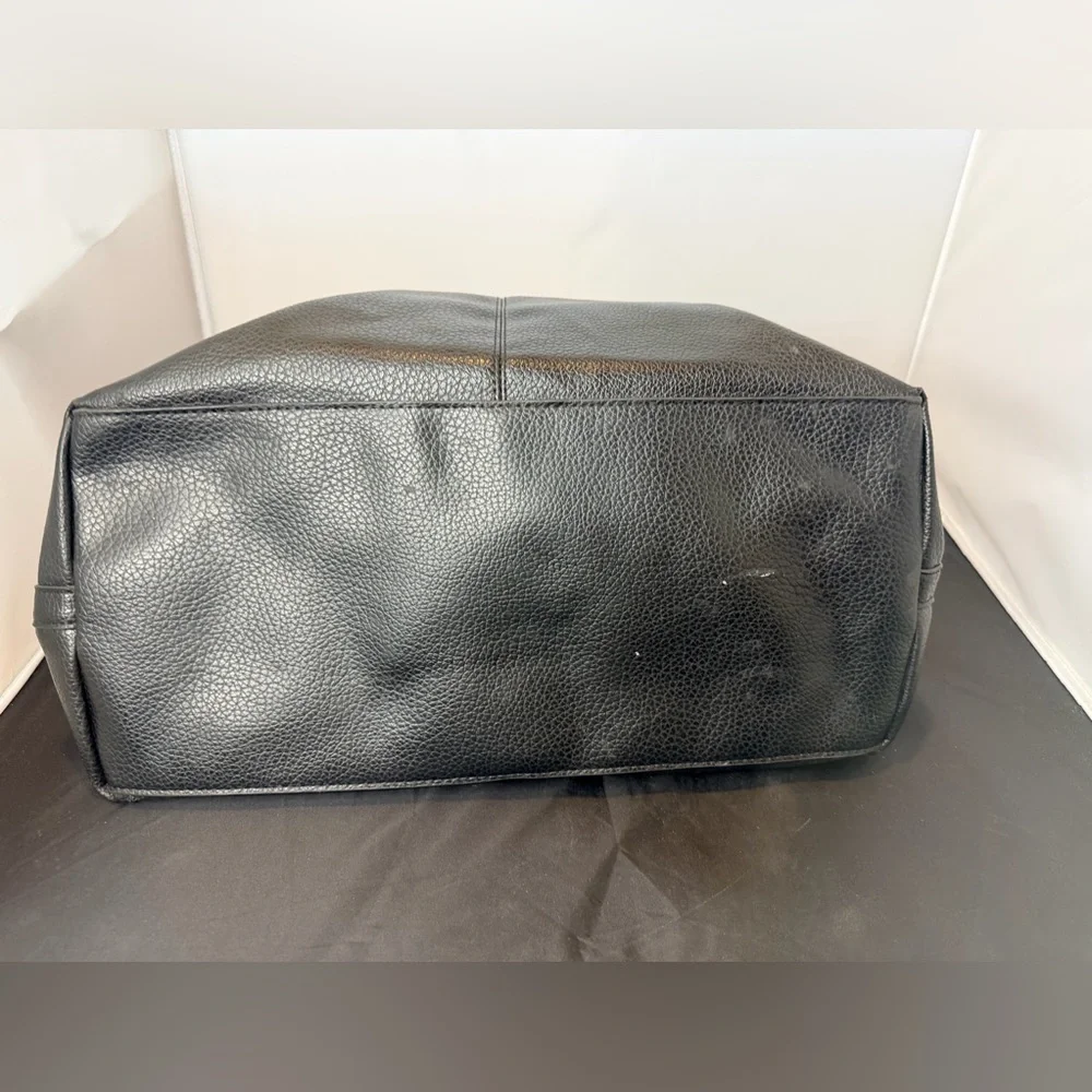 Steve Madden Black Pebbled Faux Leather Tote Bag | Everyday Carryall - Picture 3 of 14